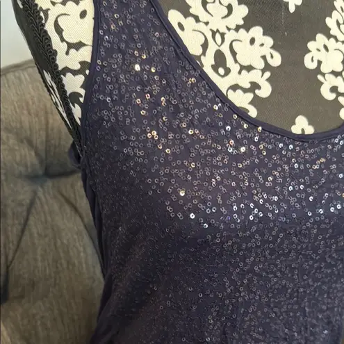 NEW YORK & COMPANY Fitted Navy Blue Sequin Sleeveless Tank Top Size Medium