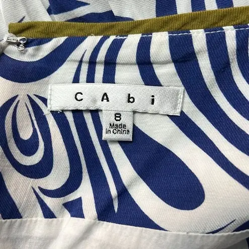 CAbi  Skirt Women 8 Lombard White Blue Geometric Swirl A-Line Office Artsy Preppy