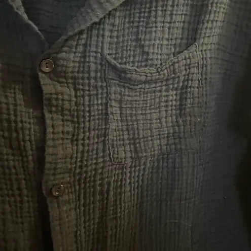 Kona Sol Black Blouse Lightweight Gauze Waffle Print L Large 3/4 Sleeve Bust 40