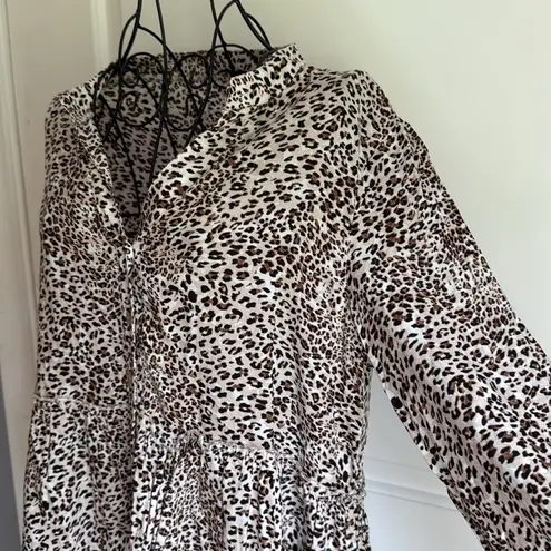 Emery Rose button down cheetah print Peplin shirt Black Size L