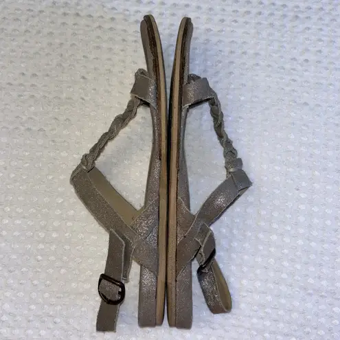 Latigo ANTHROPOLOGIE Dreamy 8.5 Leather Flat Sandals Neutral Metallic Taupe Gray