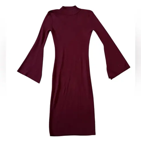 Main Strip Burgundy Open Chest Flare Sleeve Midi Dress