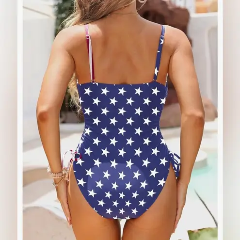 Red and White One Piece Swimsuit with Stylish Cutouts Size XL