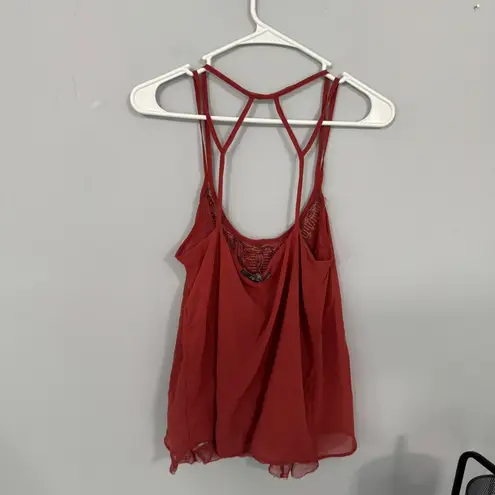 Miss Me Dark Orangey Red Camisole Tank Top Size Small Embroidered w/ Bead Front