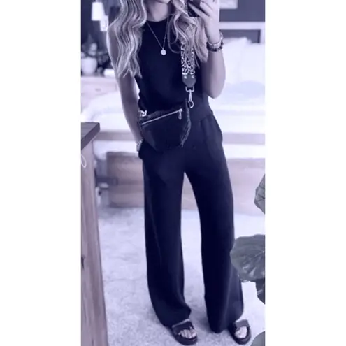 Spanx  AirEssentials Sleeveless Jumpsuit Classic Navy Romper Open Back Wide Leg L thumbnail 7