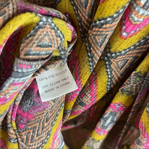 Hazel Large Boho Aztec Flowy Loose Dress Pleat V Neck Swim Cover Vacation Summer Brown