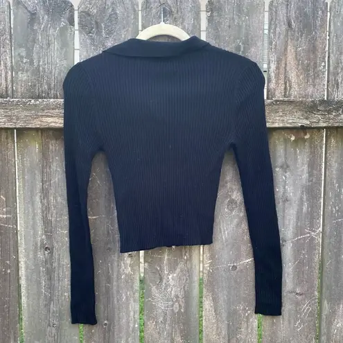 Rue 21  Black Cropped Ribbed Zipper Cardigan Sweater | S