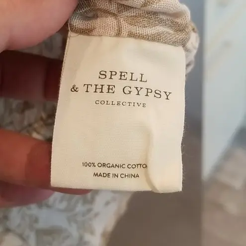 💕SPELL & THE GYPSY💕 Lioness Cap Sleeve Blouse Smoke M Medium NWT Tan