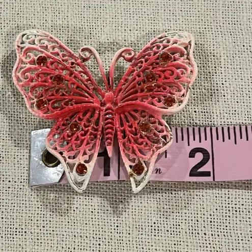 VTG Y2K Hot Ombre Pink Butterfly Brooch Pin Rhinestones Fairy Whimsical Party