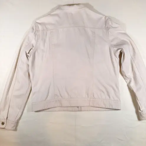 J. McLaughlin Womens White Jean Jacket Sz L Denim Soft Stretch Gold Buttons Large