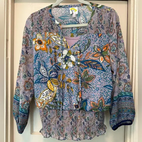 Fig & Flower Smocked Floral Blouse Purple Size M