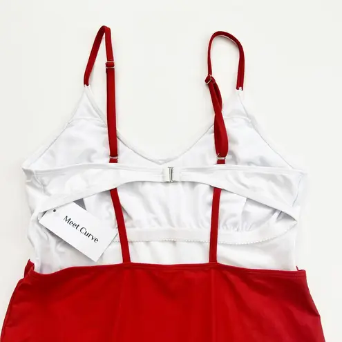 [Meet Curve] Red White Colorblock Open Back One Piece Swimsuit NWT V