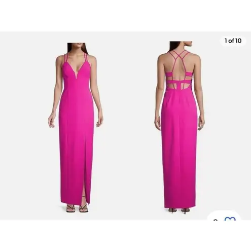 Aidan Mattox Aidan by lilac purple plunge neck cage back column gown size 10