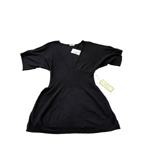 THS Kimono V Sweater Black Short Sleeves VNeck Knit Empire Waist Sweater Small