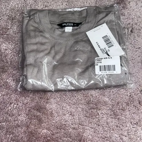 Splits59 Louise Rib Short Sleeve Baby Tee Latte New XS