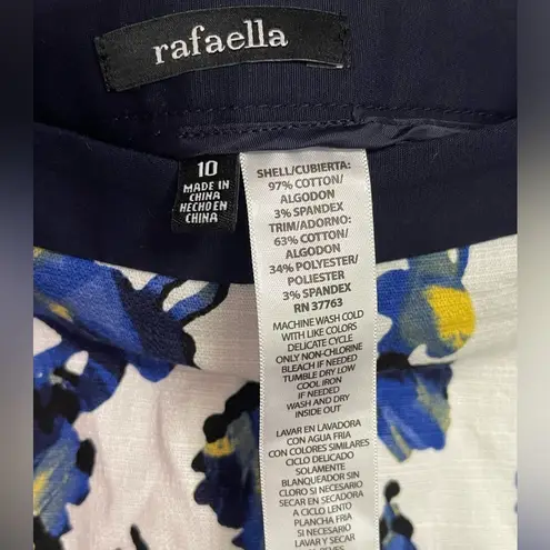 Rafaella Womens A Line Pencil Skirt White Navy Yellow Irises Sz 10 EUC