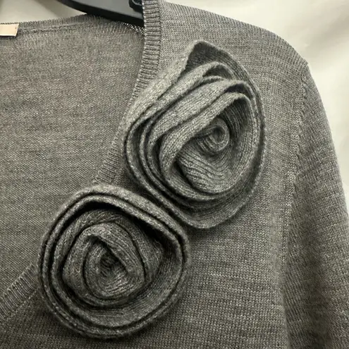 R.E.D. Valentino V Neck Sweater Size 44 3D Floral Design Wool Blend Gray