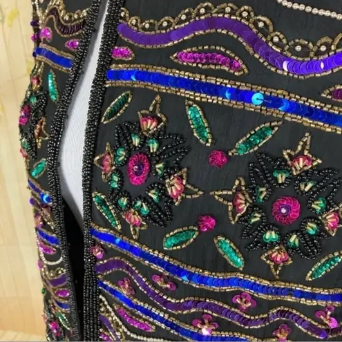 PAPELL BOUTIQUE Vintage Sequin and Beaded Blazer Size 12 Black