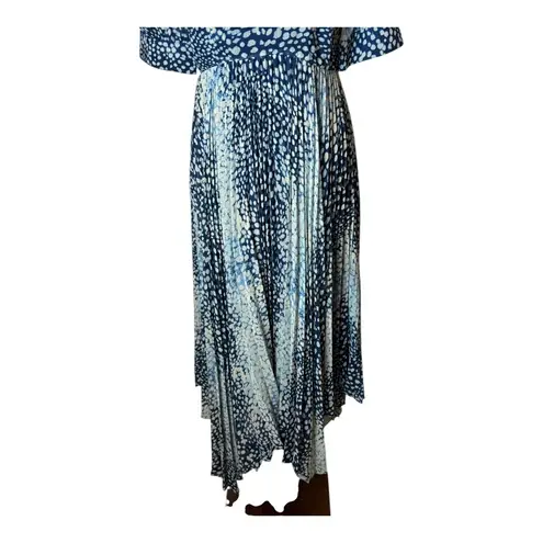 Whistles Dress Women 8 Blue Green Esme Leopard Print Asymmetric Hem Midi Preppy