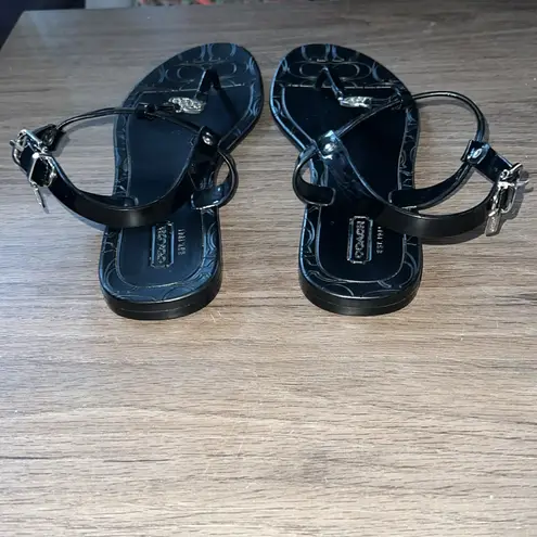  Logo Pansy Jelly Thong Sandals Flat Black Sz 8B EU38 w/Coach Hangtags