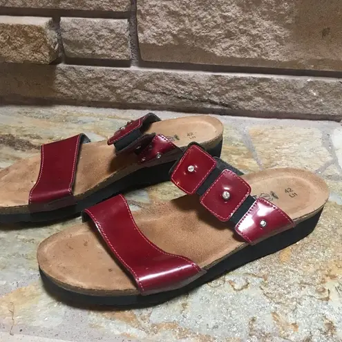Naot Ashley Rhinestone slide sandals leather burgundy patent 42 11 Red