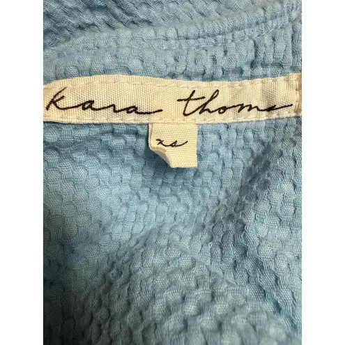 Kara Thoms Blue Textured Square Neck Short Puff Sleeve Midi A