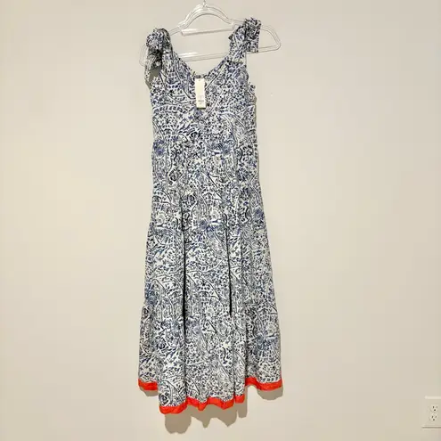 Francesca’s Audrey Parks Paisley Tiered maxi dress Blue white orange size XS