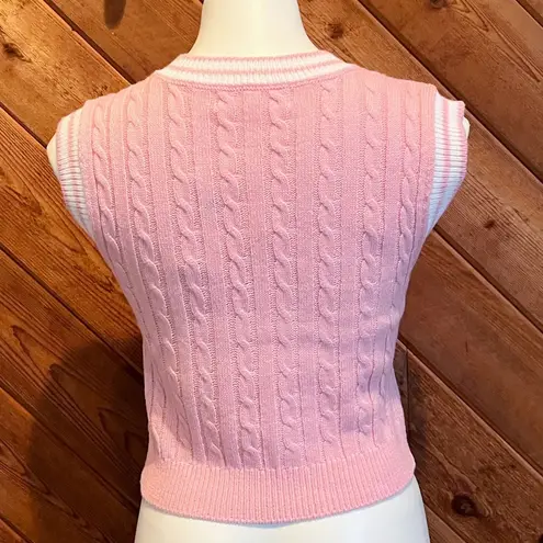 The Moon NWT Sugar Pink Knit V Neck Vest White Trim Pullover Extra Small Stretchy