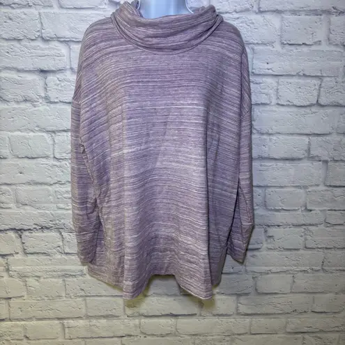 Garnet Hill Tencel Lyocell Blend Cowl Neck Sweater Purple Stripe Lightweight Lg