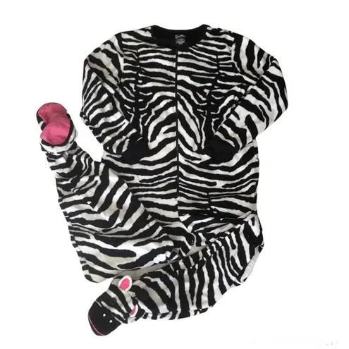 Nick & Nora Zebra Pajamas with Feet One Piece Footie Womens Size Medium