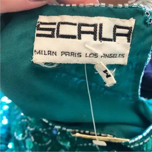 Scala Vintage Deadstock Green Sequin Silk Blouse Size Medium