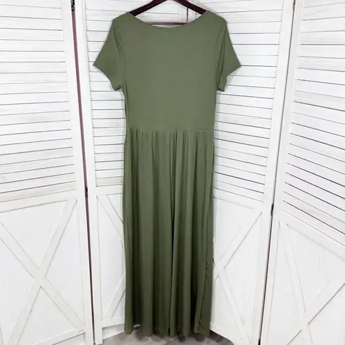 Cider Jumpsuit Square Scoop Neck Wide Leg Short Sleeve Olive Green 0XL 12 14