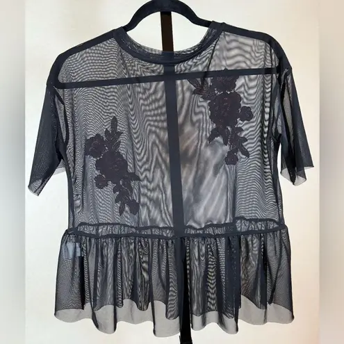 Sheer Black Mesh Peplum Top Red Rose Embroidery Roses Fairygoth Whimsigoth Small