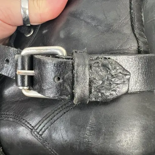 All Saints Size 36 5 Combat Boots Black Leather Criss Cross Buckle Strap READ