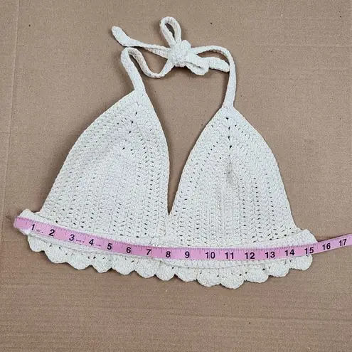 New Crochet Halter Top Bralette in Cream Cotton Scalloped Edge Handmade Size M