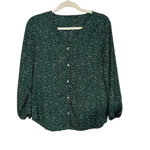 West Kei Green Long Sleeve Button Down Speckled Flowy Blouse Size Small