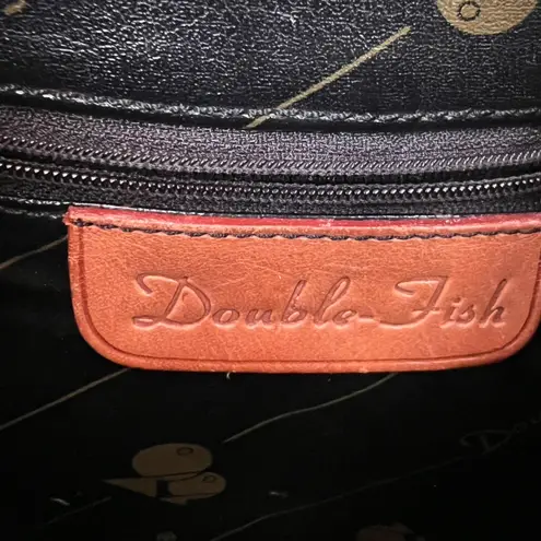 Double Fish 90s Leather Geometric Beige Green Silver Drawstring Shoulder Bag