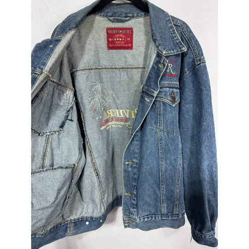 Vintage Riviera Blues Las Vegas Denim Jacket Riviera Hotel Casino Fireworks L Blue Size L