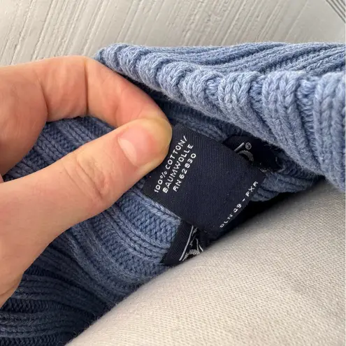 Lands' End Vintage  Blue Cable Knit Quarter Zip Pullover Sweater Mockneck Preppy