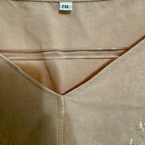 Women’s Plus Size 2X Embroidered Peach/Khaki colored Blouse. Pink