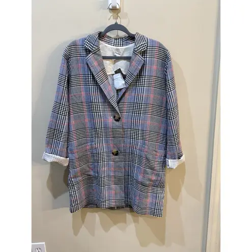 J Jill Barley Relaxed Jacket Blue Red Plaid Cotton Spandex Boyfriend Blazer