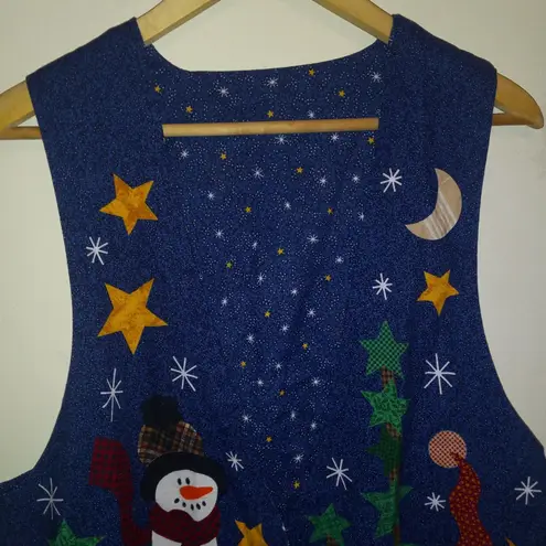 Vintage Handmade Snowman Winter Reversible Vest-Large-Open Front-Cabin-Stars