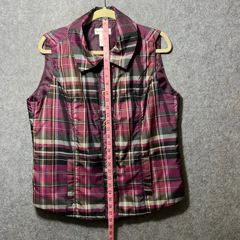 Drapers & Damons Plaid Sleeveless Vest Size L Collared Button Front Pockets Purple Size L