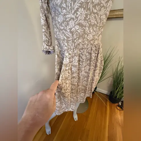 Garnet Hill Womens Taupe/Ivory Floral Bohemian Pocket Detail Dress Sz 08