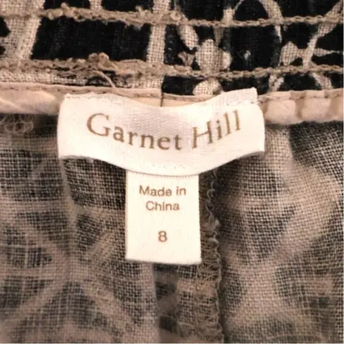 Garnet Hill Linen Pull-On Batik Print Shorts Black Cream 8