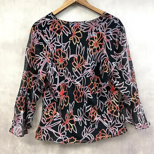 Anne Carson Silk Burnout Blouse Womens Large Floral Boho Whimsigoth Fairycore