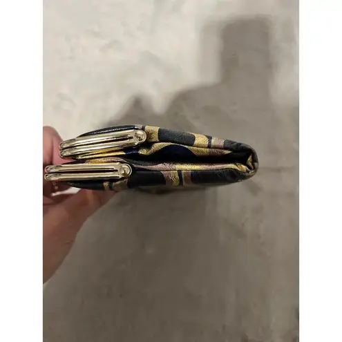 Hobo Wallet Womens Size Geometric Circle Pattern Black Gold Clasp Modern Chic