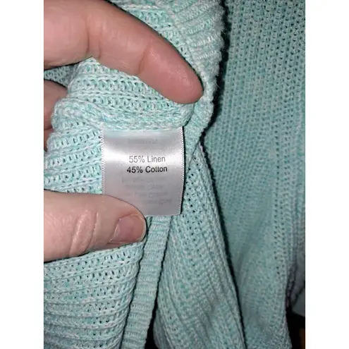 Norm Thompson Linen Light Blue Short Sleeve Polo Knit Sweater Size Large