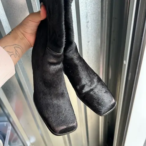 Vintage 90s\y2k Pony Hair Leather Square Toe Boots Size 5.5 Women’s Black