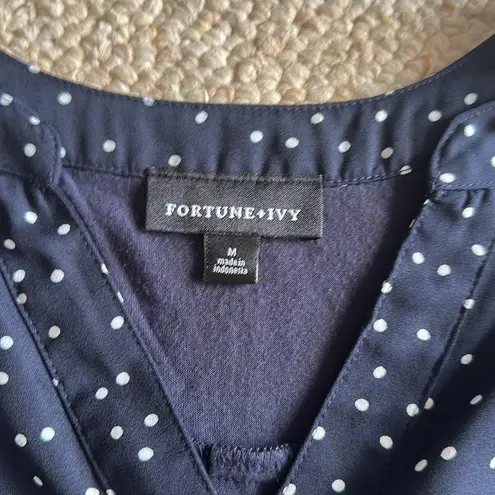 Fortune + Ivy Blue and White 3/4 Sleeve Relaxed Blouse